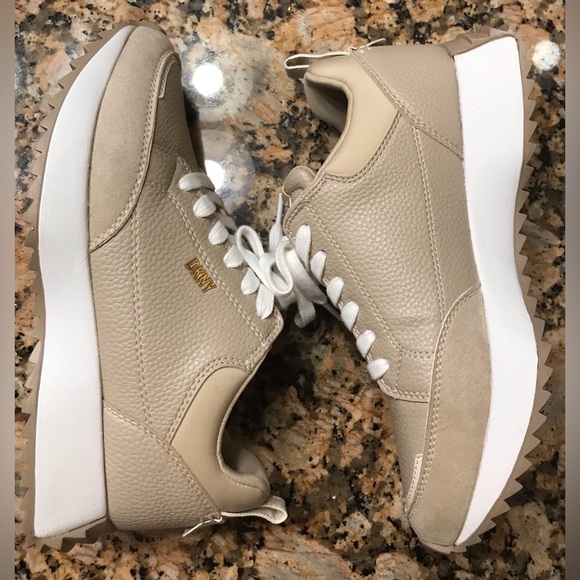 DKNY Nala Leather & Suede Tan/White Sneakers - Size 7M - Picture 4 of 15